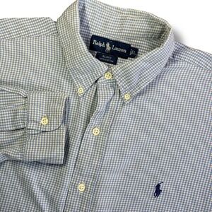 Ralph Lauren Button Down Shirt Men Large Blue Gingham Blake Cotton Long Sleeve
